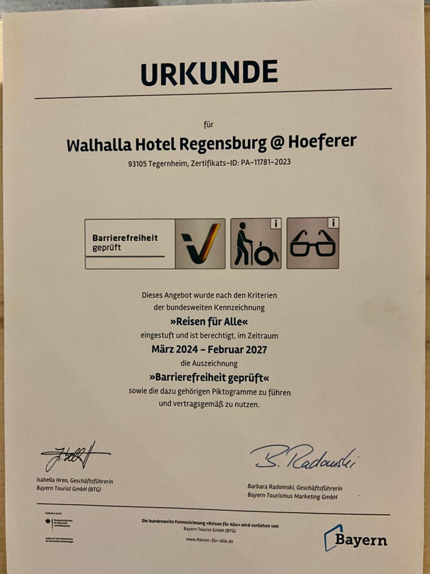 Walhalla Hotel Regensburg Hoeferer 4 Sterne Superior Tegernheim Exteriér fotografie